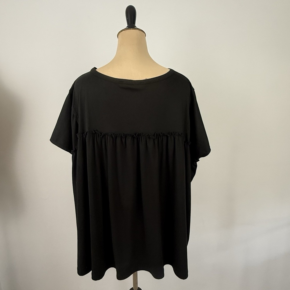 THREE BIRD NEST Black Knit TOP XL Babydoll Ruffle Oversized Swing Boho Artsy - Picture 6 of 8